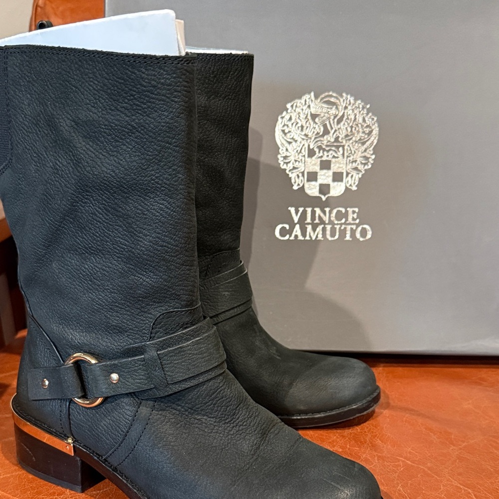 Vince Camuto Dark Leather Buckle Boots